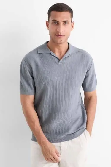 Knitted polo shirt - relaxed fit - textured