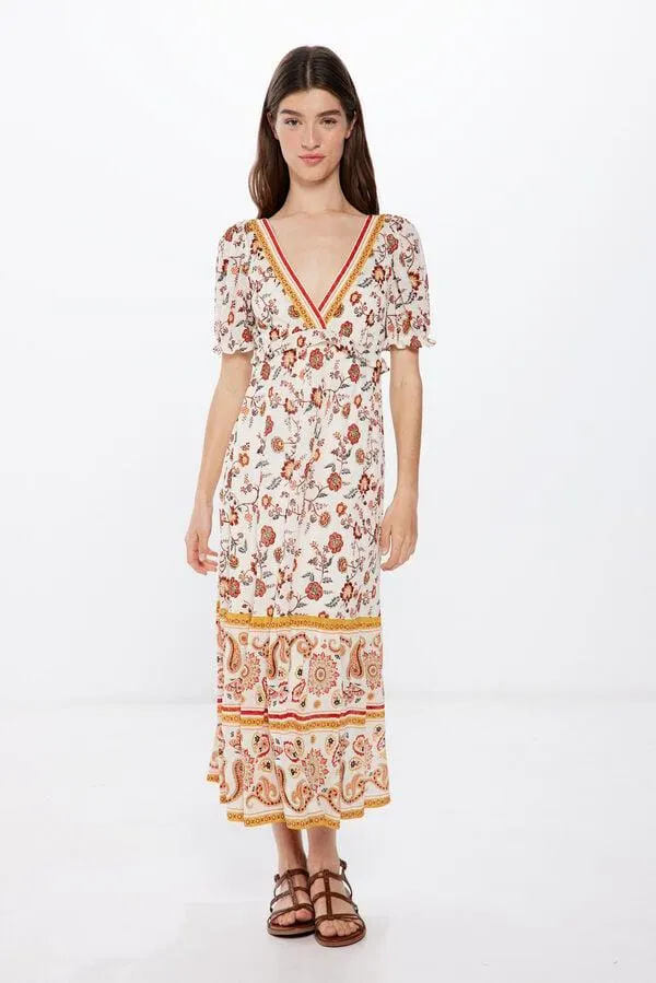 Vestido Midi Estampado Flores Cenefa