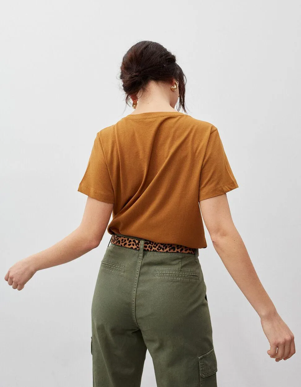 T-shirt Decote em V, Mulher, Castanho