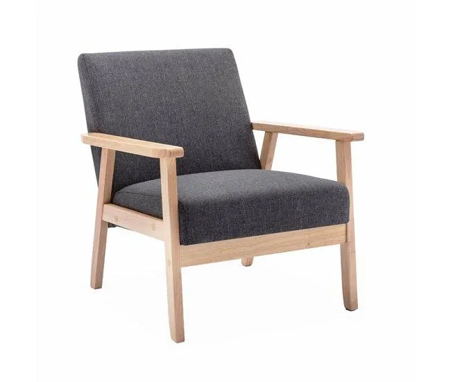 Cadeirão escandinavo em madeira e tecido, Isak, Cinza escuro, 64x69.5x73 cm