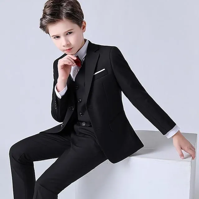 4 stuks kids jongens blazer vest overhemd broek formele set lange mouwen stoffig blauw zwart effen kleur kleding set feest speciale gelegenheid verjaardag formeel zacht pak normaal 3-13 jaar