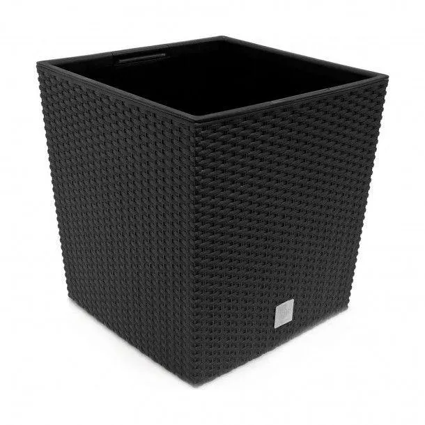 Vaso Quadrado Baixo Estilo Ratan Antracite - 17 cm