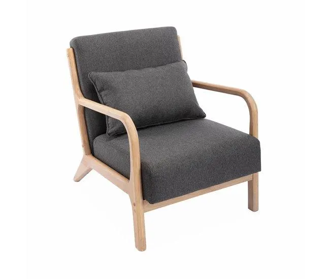 Cadeirão de design em madeira e tecido, Lorens, Cinza escuro, 65x80x79 cm