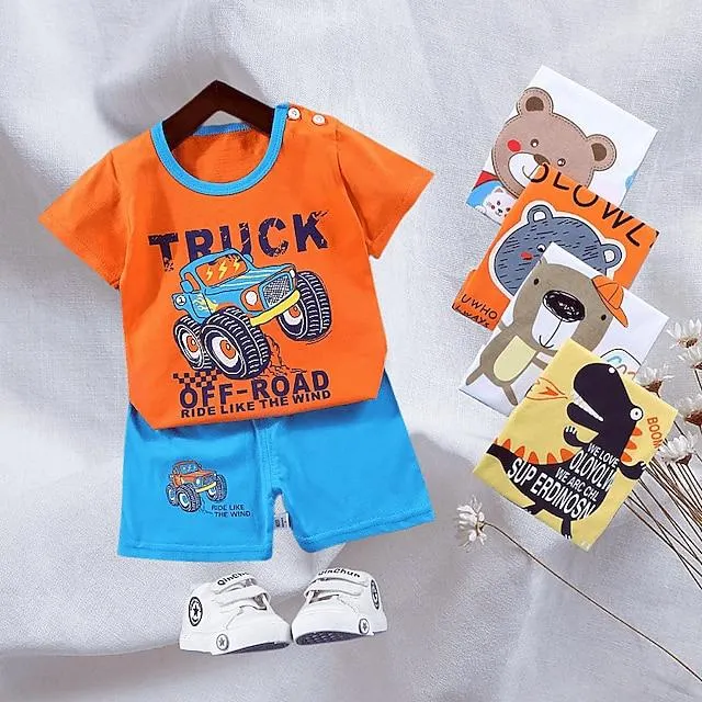 2 Piezas Bebé Chico Camiseta y Bermudas Vestimenta Animal Caricatura Oso Manga Corta Algodón Establecer Exterior Neutral Diario Básico Verano Primavera 3-7 años Conjunto corto 30-CONEJO conejo