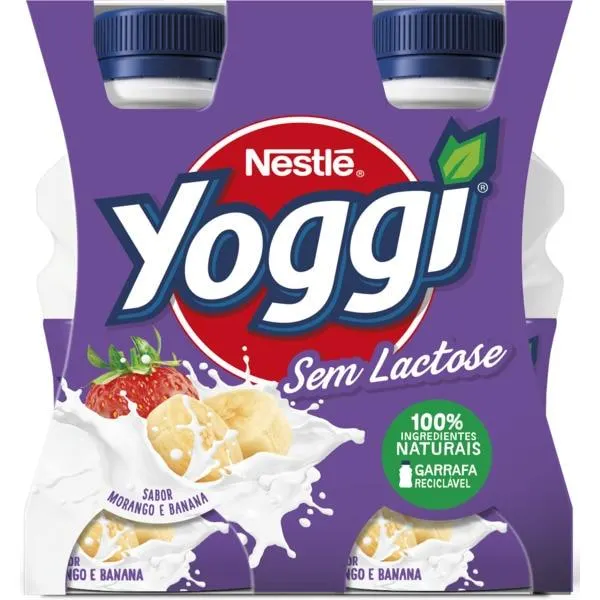 Iogurte Líquido de Morango e Banana sem Lactose Pack 4 embalagem 160 g Yoggi