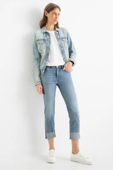 Cropped straight jeans - mid-rise waist - LYCRA®