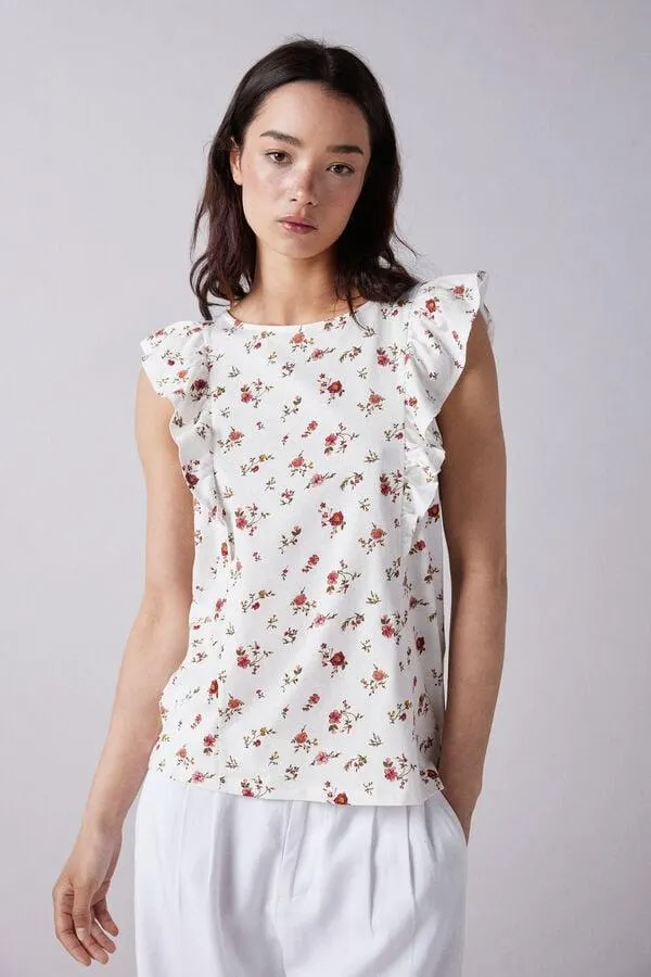 Camiseta estampada volantes laterales