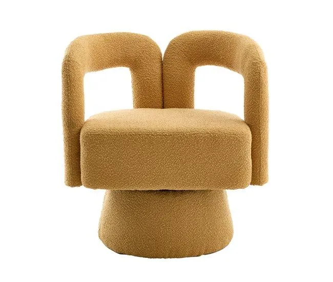 Poltrona giratória 360° - Poltrona redonda com estofamento amplo e tecido macio - Mostarda