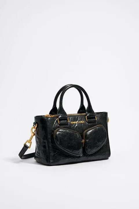 Mala tote Pocket M de pele em preto