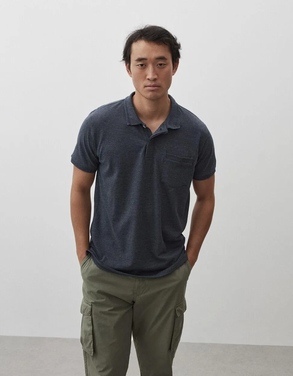 Polo Piquet Slub, Homem, Azul Escuro