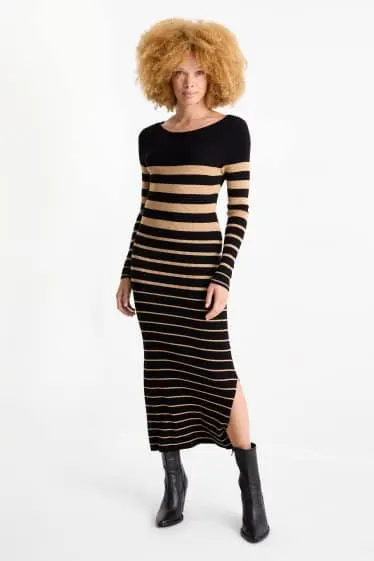 Knitted dress - ribbed - striped