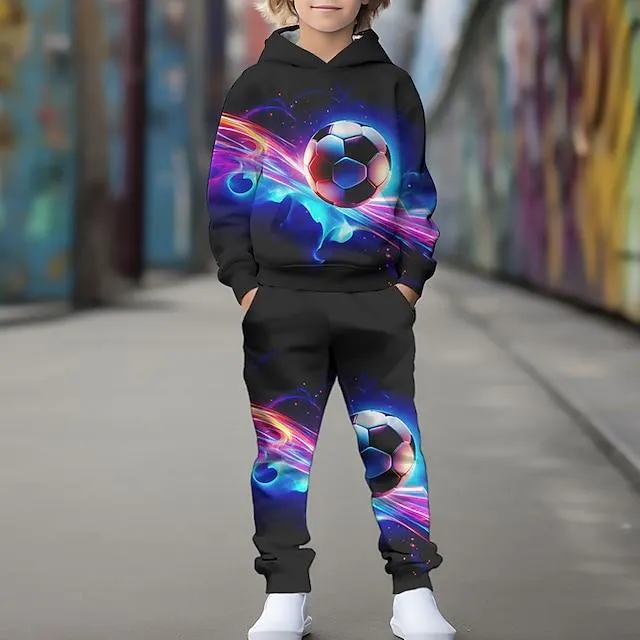 Jongens 3D Voetbal Hoodie & shorts Set Lange mouw 3d printen Herfst Winter Actief Modieus Stoer Polyester Kinderen 3-12 jaar Buiten Straat Vakantie Normale pasvorm