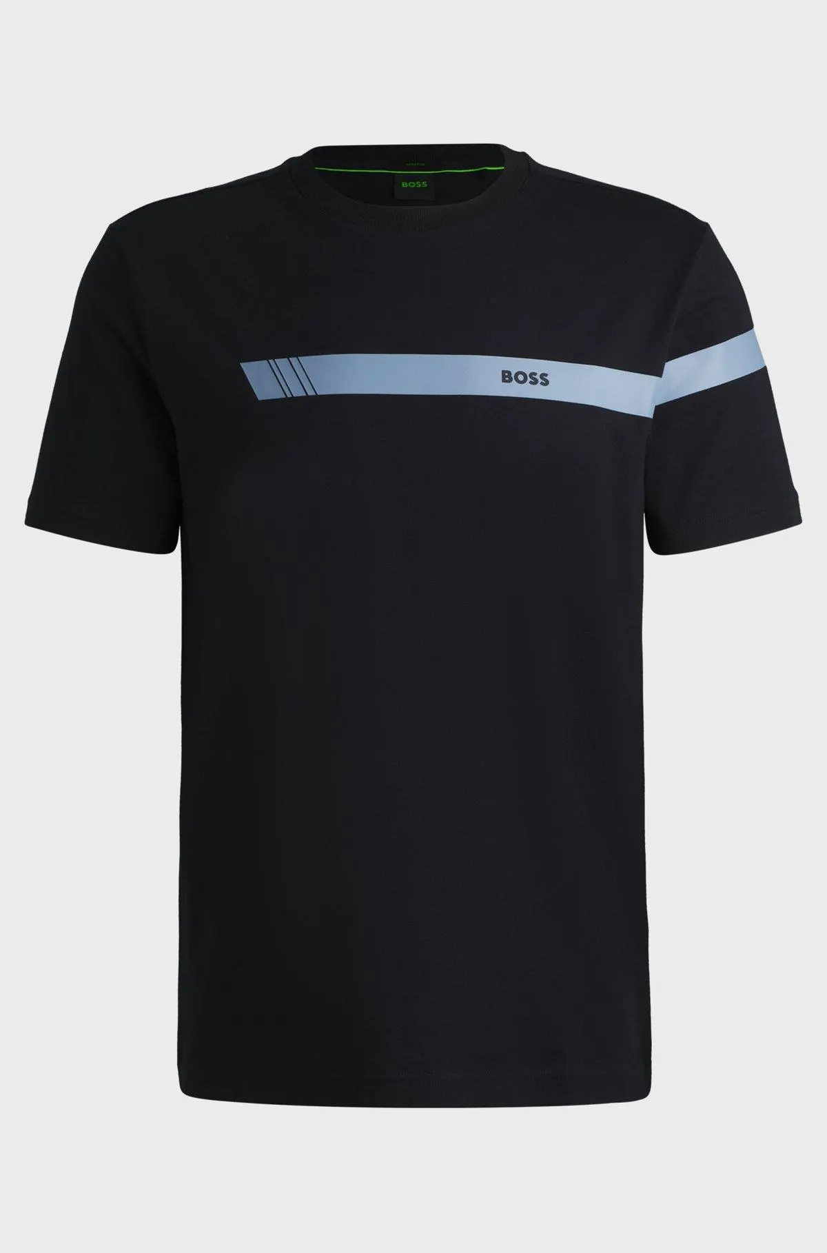 T-shirt de ajuste regular em algodão elástico com risca de logótipo