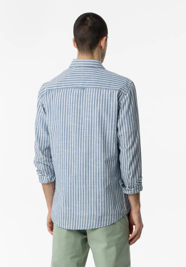 Camisa Regular Fit Chambray às Riscas