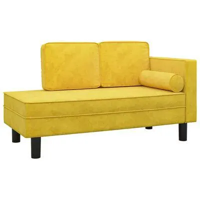 vidaXL Chaise longue com almofadões e rolo veludo amarelo