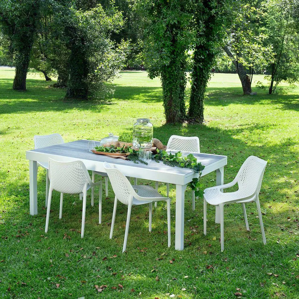 Conjunto de mesa PIAZZA extensível e 6 cadeiras OXY brancas
