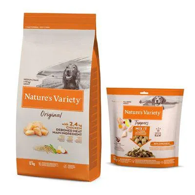 Nature's Variety ração para cães + 120 g Toppers com frango grátis!