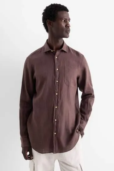 Linen business shirt - regular fit - cutaway collar