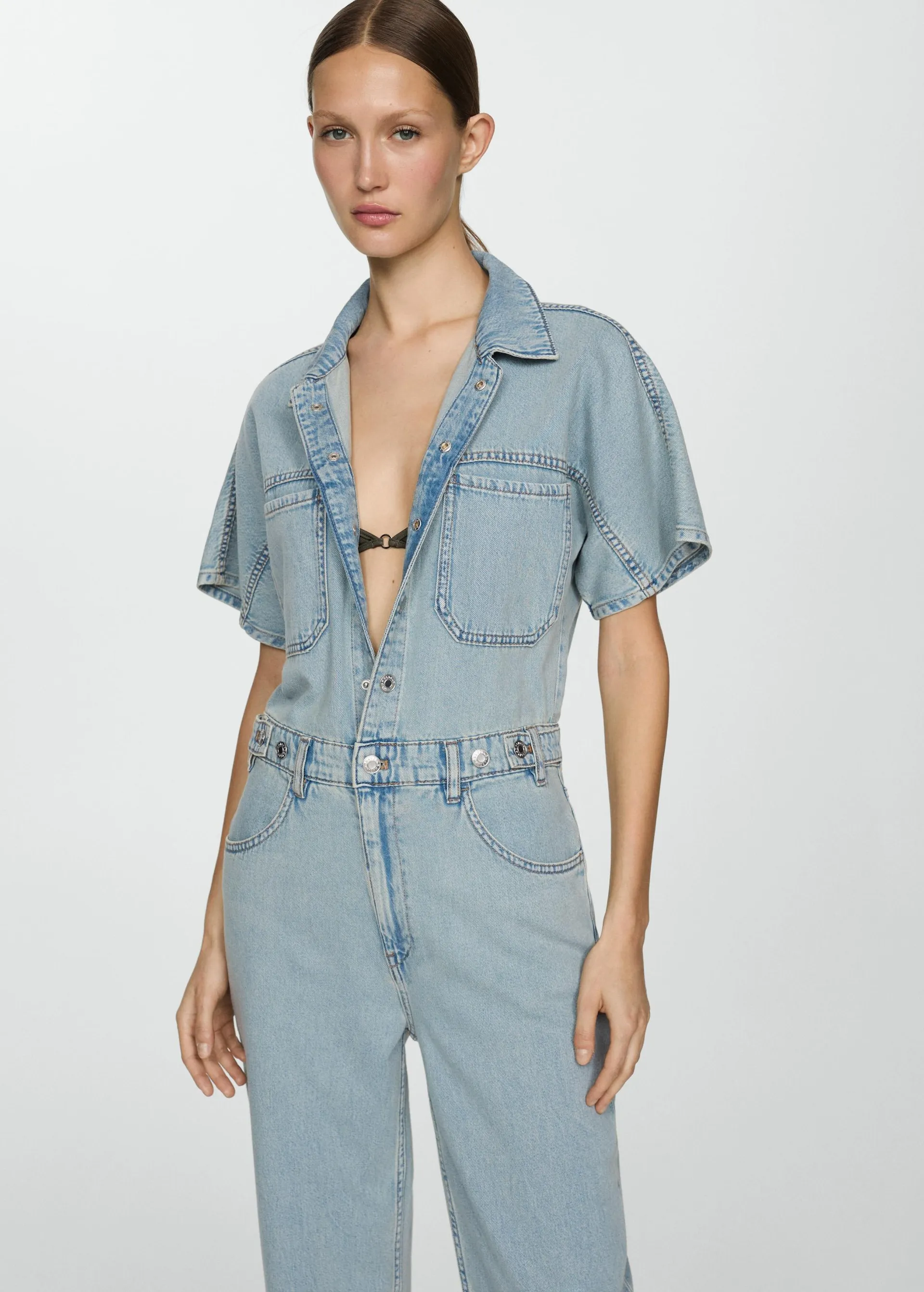 Verstelbare denim jumpsuit met knopen