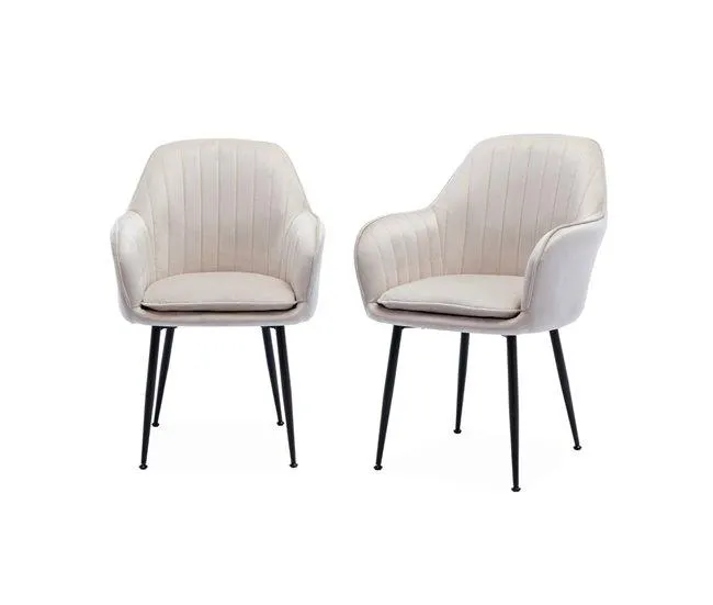 Cadeirãos de veludo com pernas de metal, set de 2, Shella veludo, Branco, 57x59x84.5 cm
