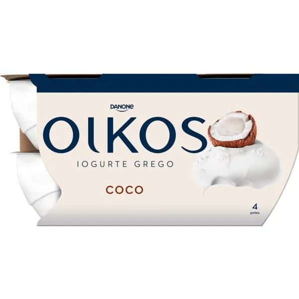 Iogurte Grego 100% Natural com Pedaços de Coco Pack 4 embalagem 110 g Danone Oikos