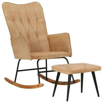 vidaXL Cadeira de baloiço com apoio de pés lona vintage cor creme