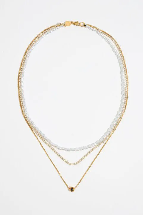 Colar corrente aço pérolas dourado