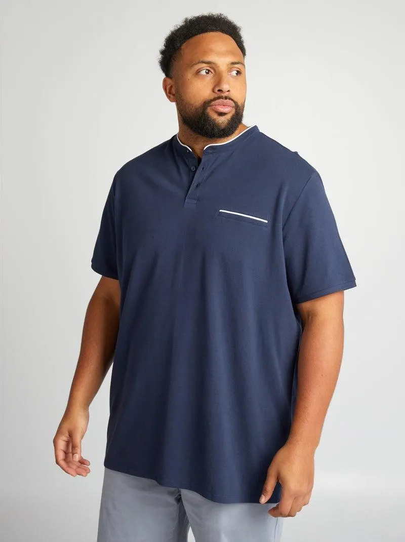 Polo em piqué de algodão com gola - PRETO