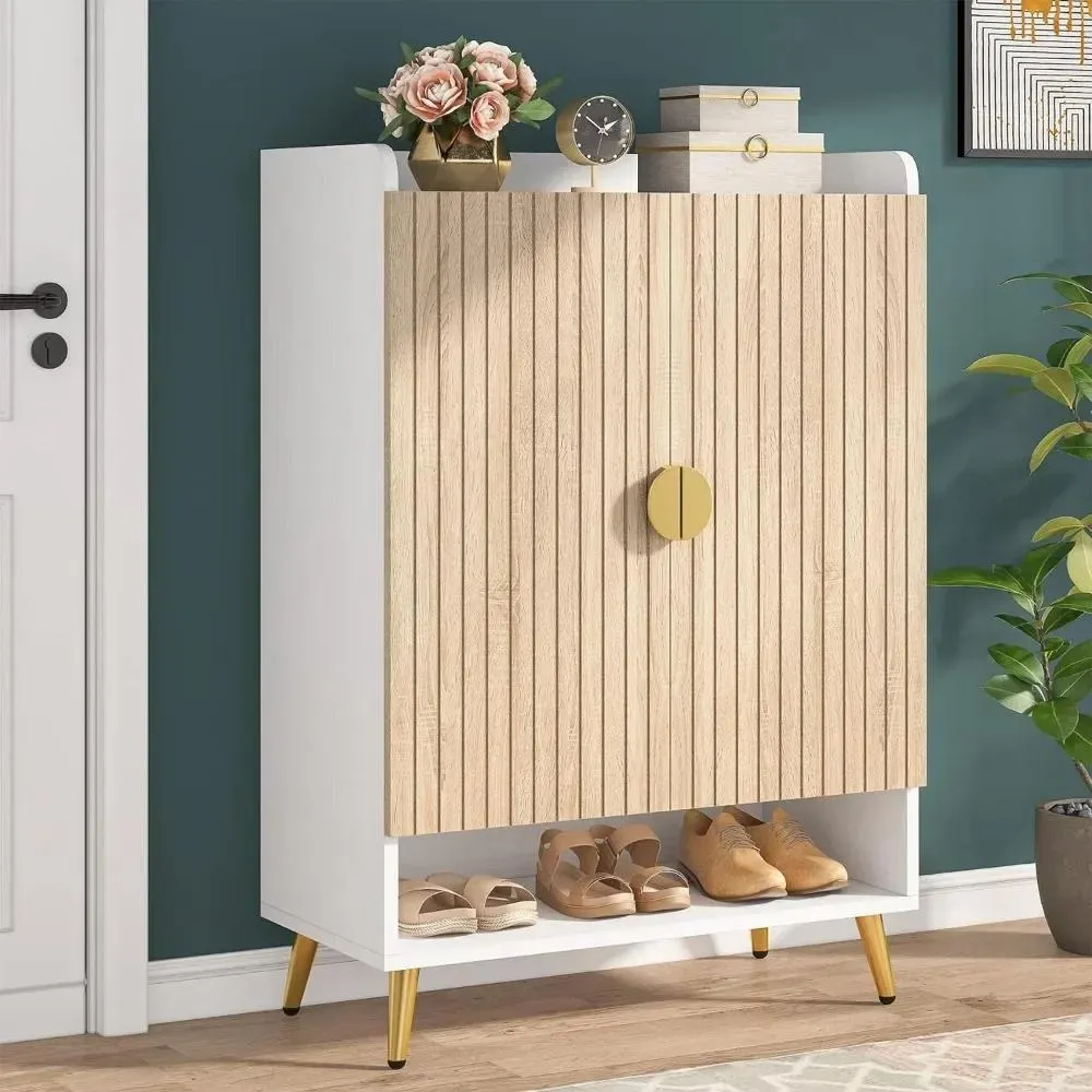 Shoe Cabinet with Doors, 7-Tier Shoe Storage Cabinet, with Adjustable Shelves, Wooden Shoes Cabinets Storage for Entryway