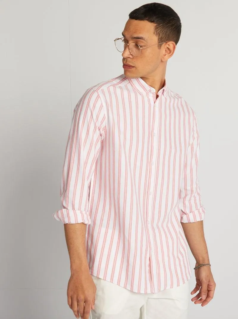 Camisa com corte a direito e às riscas - LARANJA