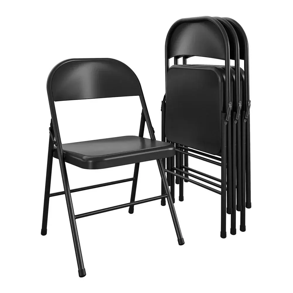 Free Shipping Chair Black Steel Folding Chair (4 Pack) Dining Chairs Living Room Chairs Foldable Floor Garden Furniture Home