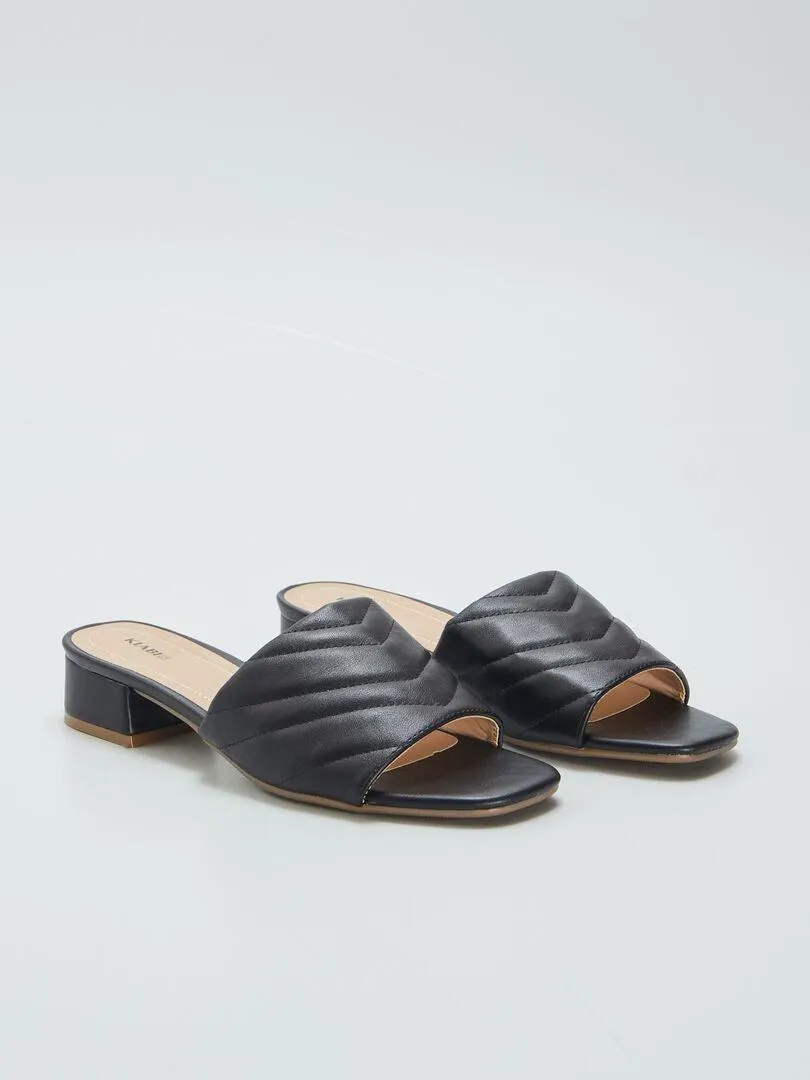 Mules de tacón con tira acolchada - NEGRO