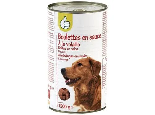 comida húmida para cão polegar almôndegas em molho com aves 1200g