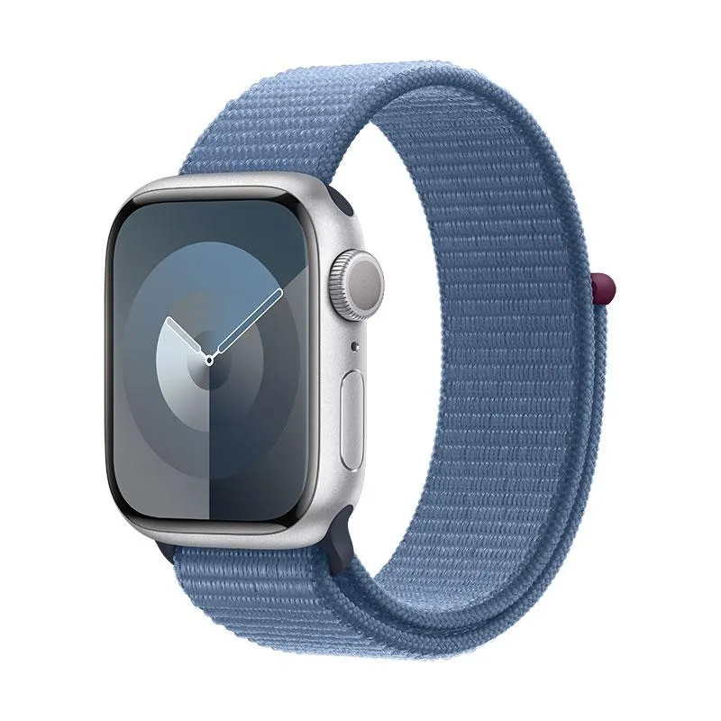 Apple Watch 9 prateado, 41mm - Bracelete Loop azul.