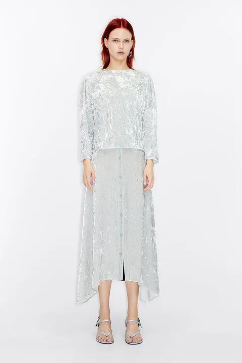 Saia midi veludo cinzento-claro