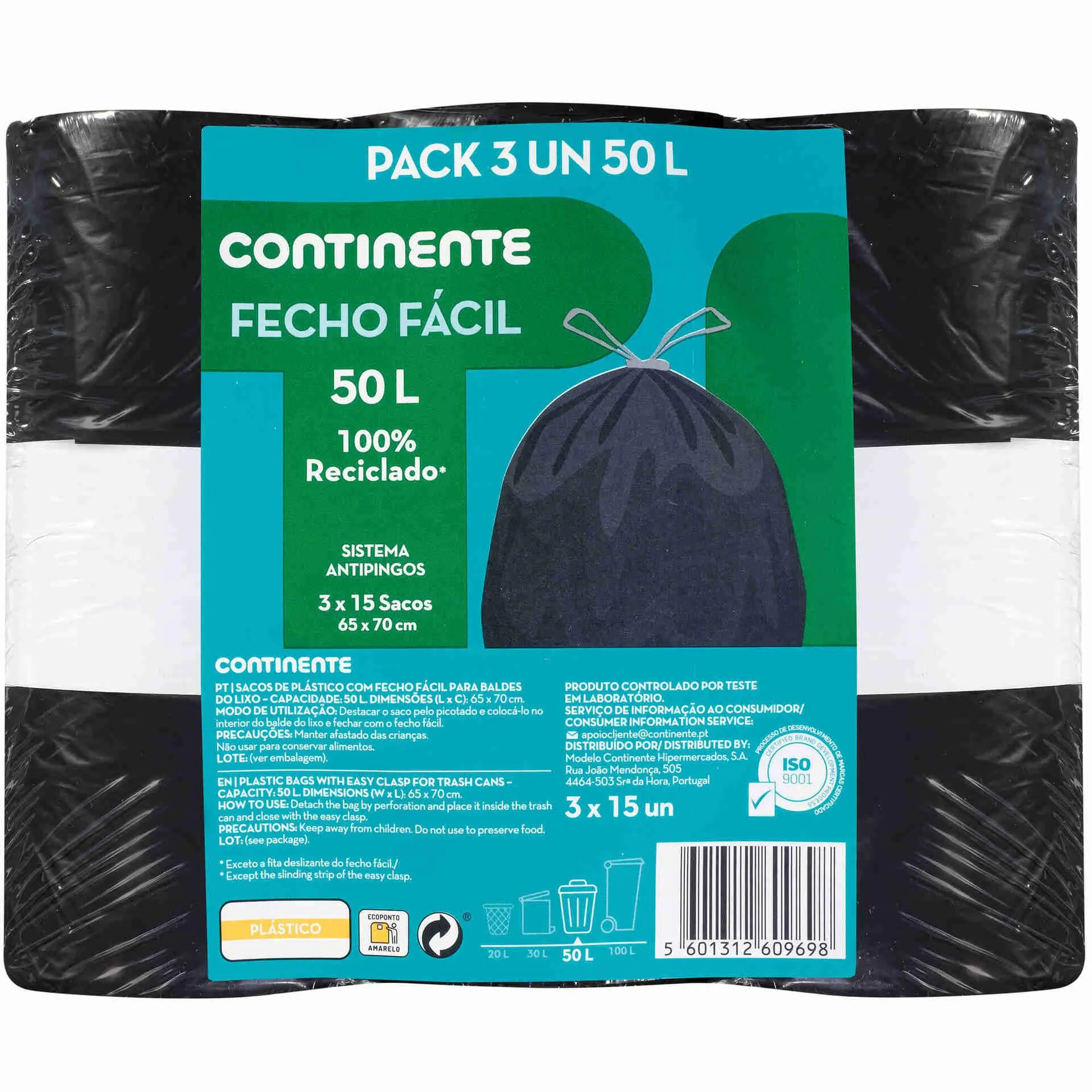 Sacos Lixo Fecho Fácil 50 lt