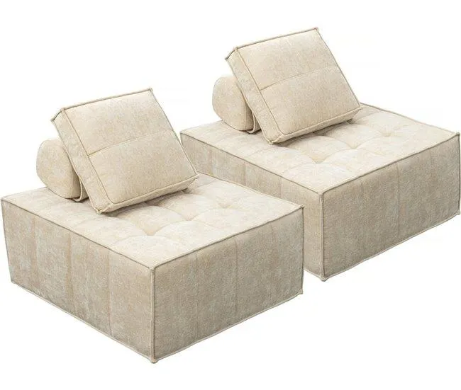 Conjunto de 2 sofás-cama modulares em tecido texturado "Velluto" - Bege