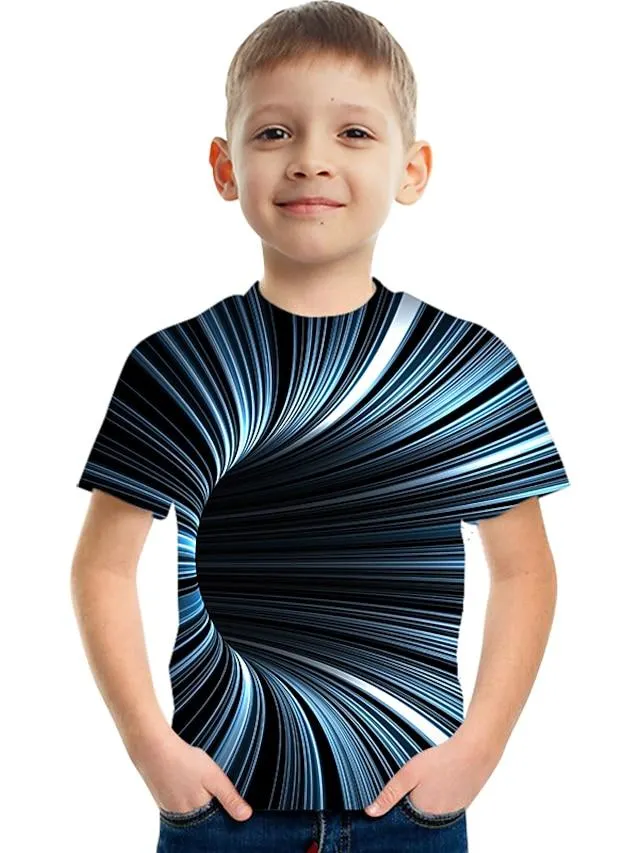 Kinderen Jongens T-shirt Korte mouw 3D-afdrukken Grafisch 3D Print Kleurenblok Ronde hals Uniseks Lichtgeel Meerblauw Marine Kinderen Tops Zomer Basic Street chic Grappig 3-12 jaar / Sport