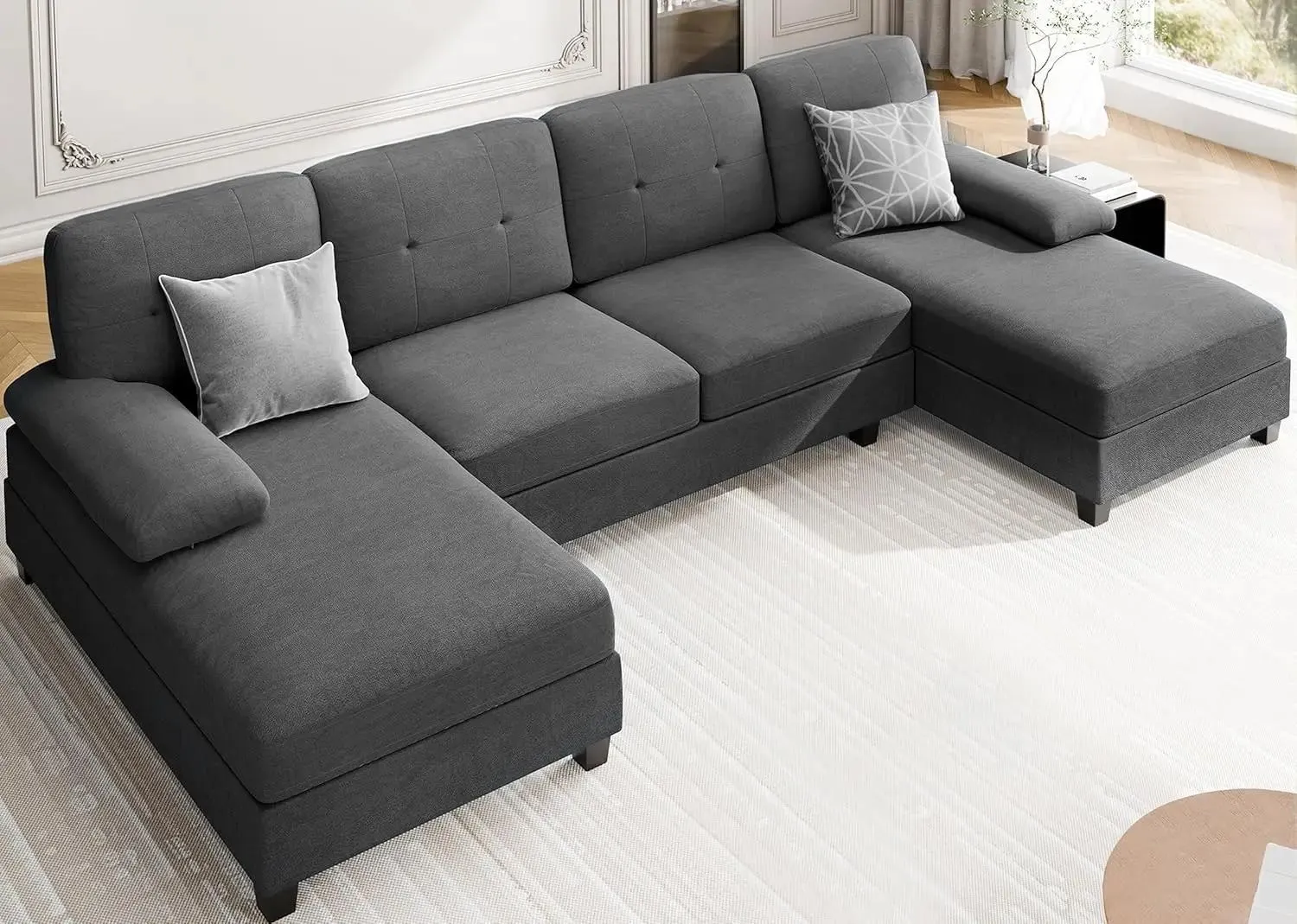 Sectional Couches for Living Room 4 Seat Sofa Set U-Shaped Couch with Double Wide Chaise 106in Modern Fabric Large