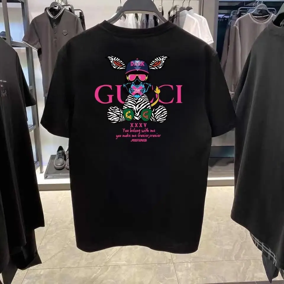 24 Spring/Summer GUC New Trendy Brand Bear Letter Direct Spray Plush Print Loose Round Neck Short Sleeve T-shirt Unisex
