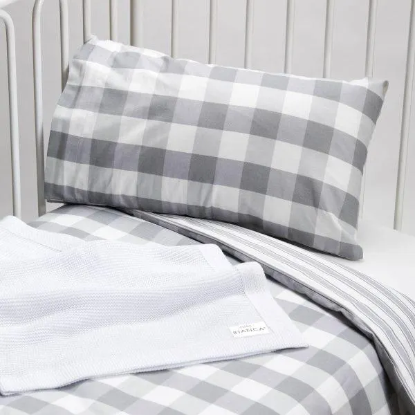 Capa de Edredão e Almofada Bebé Cama de Grades Cinza Check & Stripe