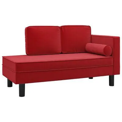 vidaXL Chaise longue com almofadões e rolo veludo vermelho tinto