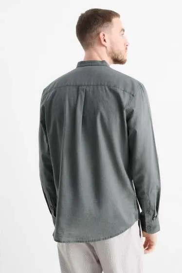Shirt - regular fit - band collar - linen blend