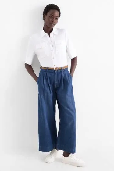 Wide leg jeans with belt - mid-rise waist