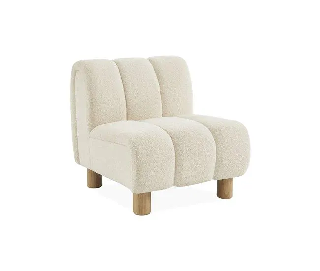 Poltrona reclinável em madeira e tecido boucle, Angel, Branco, 78x90x79 cm