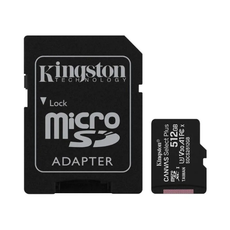 Cartão Memória Kingston Canvas Select Plus microSD 512GB CL10+ A1