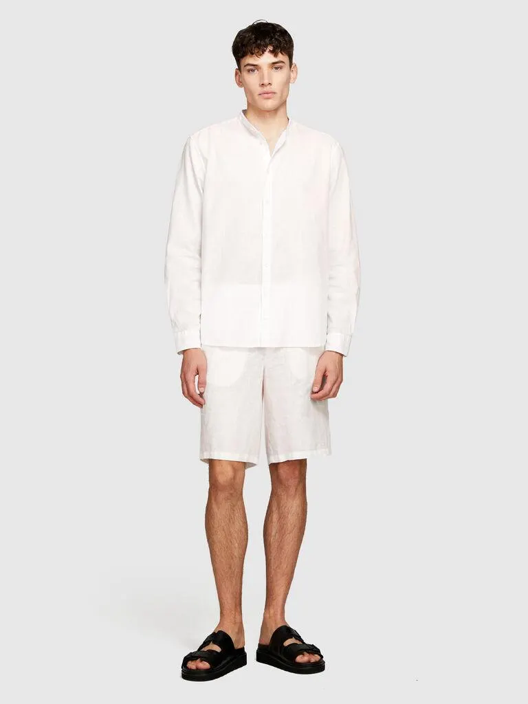 Camisa com gola coreana em mistura de linho