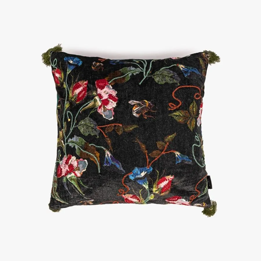 Capa de almofada de veludo bordado flores 45x45cm SIMONE