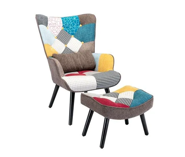 Poltrona relaxante com banquinho Poltrona patchwork poltrona de madeira sala de estar, poltrona de tv moderna poltrona de linho laranja