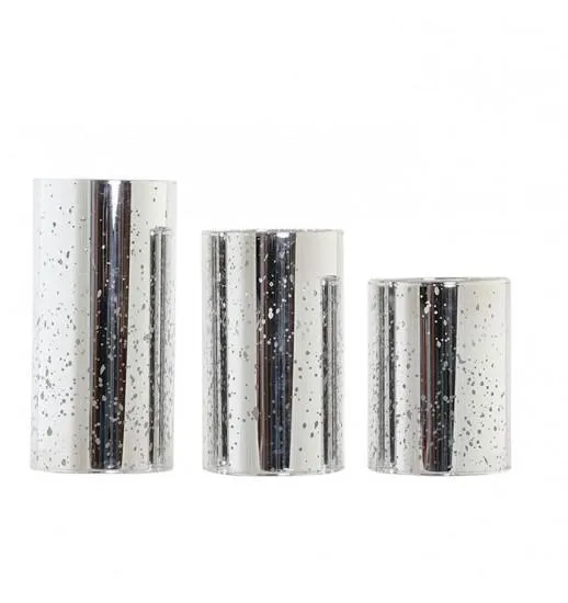 CONJUNTO 3 VELAS LED VIDRO 7.5*7.5*15 PRATA BRILHANTE - NV-184160